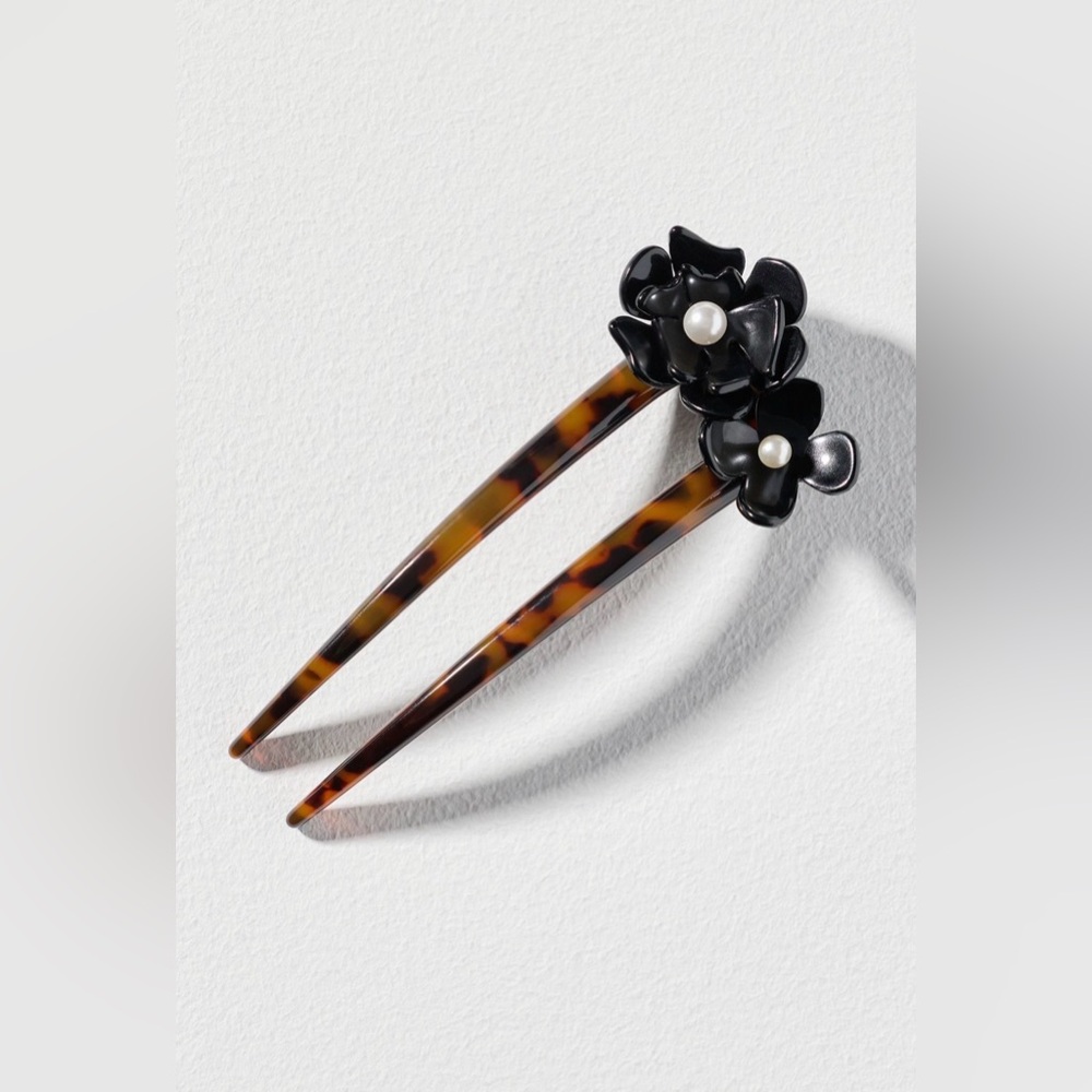 Anthropologie Lele Sadoughi Petunia French Hair Pin in Jet Turquoise NEW